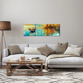 Kép - Tó csónakokkal (órával) (90x30 cm)