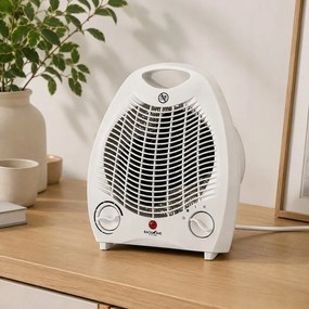 Elektromos fűtőtest ventilátorral és biztonsági kapcsolóval, fehér