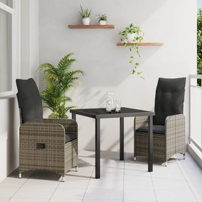 3 darabos Kerti Étkező Készlet párnákkal Szürke Poli Rattan