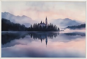 Poszter Keret Alumínium Tó Templom Hegyek Hiba Szlovénia Alpok 60x40