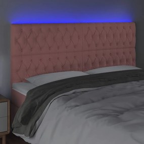 rózsaszín bársony LED-es fejtámla 200x7x118/128 cm