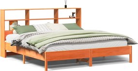 vidaXL barna tömör fenyőfa könyvespolcos ágy matrac nélkül 180 x 200cm