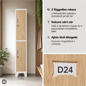 Öltözőszekrény fém munkahelyi mély 2 ajtós fehér/sonoma tölgy, 292x1720x600 mm: BARTEK 1 Plus D600 Eco Design