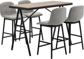 HOMCOM Bárasztal Étkezőszett, 5 darabos étkezőcsoport, Konyhai Asztal, Bistro Asztal 4 Székkel, Bárasztal Konyhához, Nappalihoz, Acél, Világos szürke,