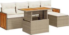vidaXL 6 részes bézs polyrattan akácfa kerti ülőgarnitúra párnával