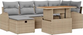 vidaXL Kerti Kanapé Szett párnával tárolóval 7 pcs Bézs polirattan