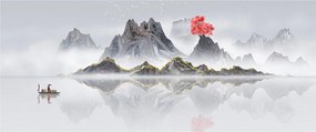 Kép - Hegyek a ködben (120x50 cm)