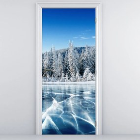 Fotótapéta ajtóra - Befagyott tó és havas fák (95x205cm)