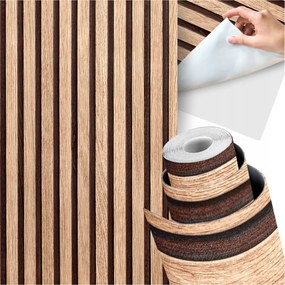 Tapéta Lamellák Öntapadós Falpanelek 3D Furnér Lamellák Bronz Fa 10m