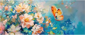 Kép - Pillangó és virágok, olajfestmény II. (120x50 cm)