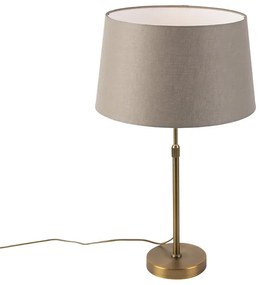 Bronz asztali lámpa lenvászon árnyékolóval, taupe, 35 cm - Parte