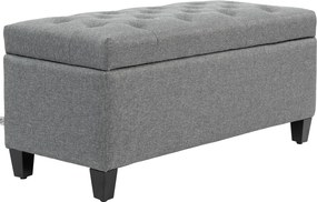 Pad, kárpitozott pad tárolóhellyel, vászonhatású poliészter, kaucsukfa, 100 x 40 x 44 cm, világosszürke