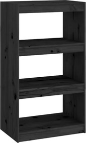 vidaXL fekete tömör fenyőfa könyvszekrény/térelválasztó 60x30x103,5 cm