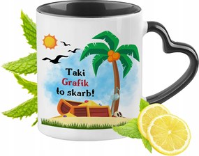 Fekete Bögre Szív Alakú Füllel Grafika Ideális Ajándék