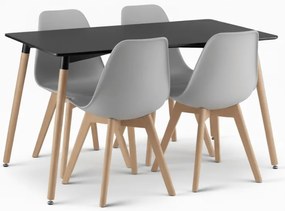 Étkező szett 1 + 4, fekete ADRIA asztal 120x80 cm + szürke KITO szék