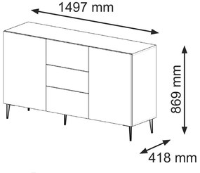 KOMÓD FEKETE / ARANY SZÍNBEN. 150 CM. RAVENNA B 2D3S