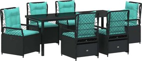 vidaXL Kert étkező szett 7 pcs Fekete polirattan