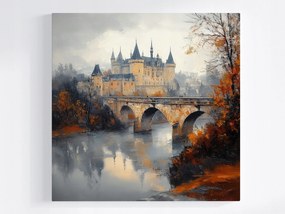 Poszter Tájkép Építészet Kastély Híd Folyó Ősz 40x40