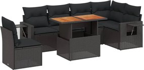 vidaXL 7 részes fekete polyrattan kerti ülőgarnitúra párnával
