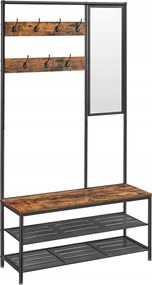 Vasagle Pagas előszobai kabáttartó cipőtartóval és tükörrel, barna/fekete
