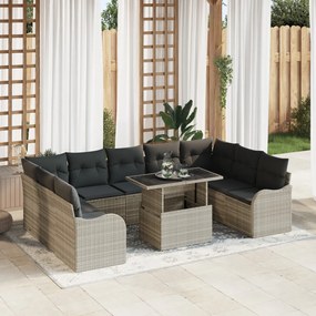 10 darabos kerti kanapészett párnákkal, világosszürke PE rattan