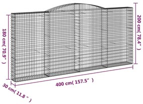 2 db íves horganyzott vas gabion kosár 400x30x180/200 cm
