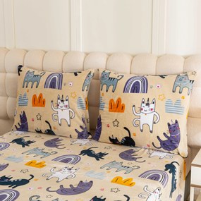 Mikroplüss ágyneműhuzat szett PURRSLEEP bézs + mikroplüss lepedő SOFT 90x200 cm fehér, egyszemélyes