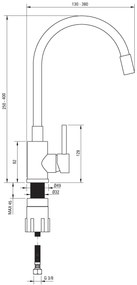 Deante Leda, gránit 1-kamrás mosogató tányérhoz 670x440x164 mm + mosogató keverő flexi karral N72M fekete + szifon, fekete, ZRDP2113