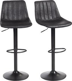 HOMCOM Bar Stools 2-Pack, Padded Metal Frame Bar Chairs with Backrest, Height-Adjustable Kitchen Stools with Footrest, 360° Swivel, Counter Stools for