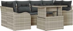 vidaXL Kerti Kanapé Szett párnával 7 pcs Világosszürke Poly Rattan