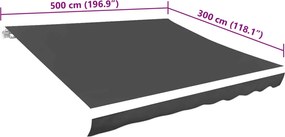 Antracitszürke vászon napellenző tető 5 x 3 m