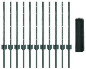 Kerti Kerítés Készlet 2 db Zöld PVC Bevonatos Rozsdamentes Acél