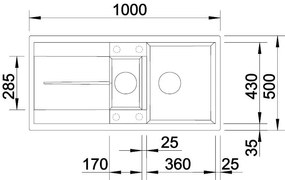 Blanco Metra 6 S, szilgránit mosogató 1000x500x190 mm, 1,5-kamrás, fekete, BLA-525927
