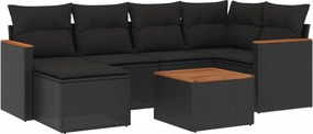 vidaXL 7 részes fekete polyrattan kerti ülőgarnitúra párnával