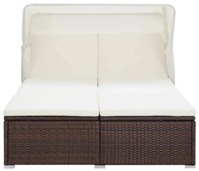 vidaXL kétszemélyes barna polyrattan napozóágy párnával