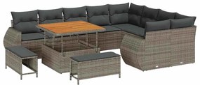 vidaXL Kerti Kanapé Szett 12 pcs Szürke polirattan