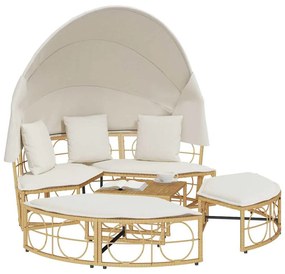 polyrattan kültéri napozóágy napellenzővel és párnákkal