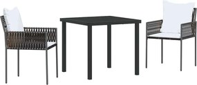 vidaXL Kert étkező szett 3 pcs Barna és fekete PE Rattan