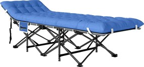 Outsunny Mazsolázó Kempőágy Matrac, Párna, Oldalsó Zseb – 190 x 65 x 37 cm – Felnőtt Vendégágy Maximum 150 kg Terhelhetőséggel - Összecsukható Ágy Kül