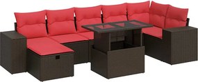 vidaXL 8 részes fekete polyrattan akácfa kerti ülőgarnitúra párnákkal