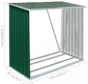zöld horganyzott acél kerti tűzifatároló 163 x 83 x 154 cm