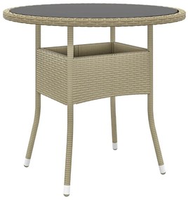 bézs polyrattan és edzett üveg kerti asztal Ø80 x 75 cm