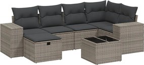 vidaXL 7 részes szürke polyrattan kerti ülőgarnitúra párnákkal