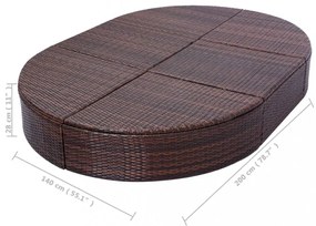 barna polyrattan kültéri napozóágy párnával