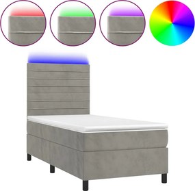 vidaXL világosszürke bársony rugós és LED-es ágy matraccal 90x200 cm