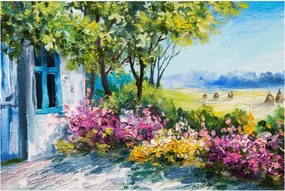 Kép a ház előtti kertről, olajfestmény (90x60 cm)