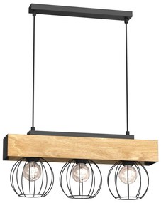 Csillár zsinóron MENTON 3xE27/15W/230V fekete/barna/tölgy