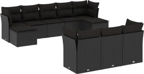 vidaXL 10 részes fekete polyrattan kerti ülőgarnitúra párnákkal