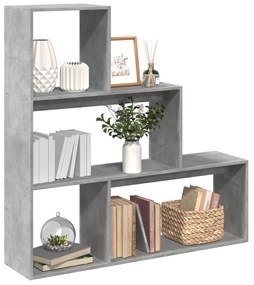 3 szintes betonszürke fa elválasztó könyvespolc 123x29x123 cm