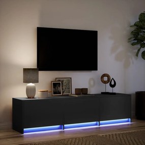fekete szerelt fa TV-szekrény LED-ekkel 165 x 34 x 50 cm
